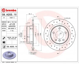 Brembo Disco de freno trasero 08.A205.1X