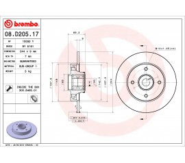 Brembo Disco de freno trasero 08.D205.17