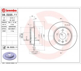 Brembo Disco de freno trasero 08.D225.11