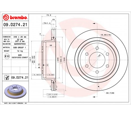 Brembo Disco de freno trasero Brembo 09.D274.21
