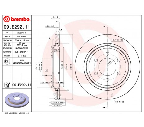 Brembo Disco de freno trasero 09.E292.11
