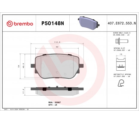 Brembo Pastillas de Freno Trasera P50148N