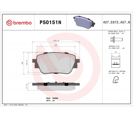 Brembo Pastillas de Freno Trasera P50151N