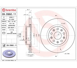 Disco de freno delantero Brembo 09.D992.11