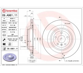 Disco de freno trasero Brembo 09.A961.11