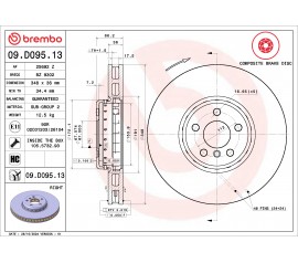 Disco de freno Delantero derecho Brembo 09.D095.13