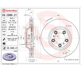 Brembo Disco de freno Delantero derecho 09.C986.21