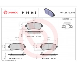 Brembo Pastillas de Freno Trasera P16013